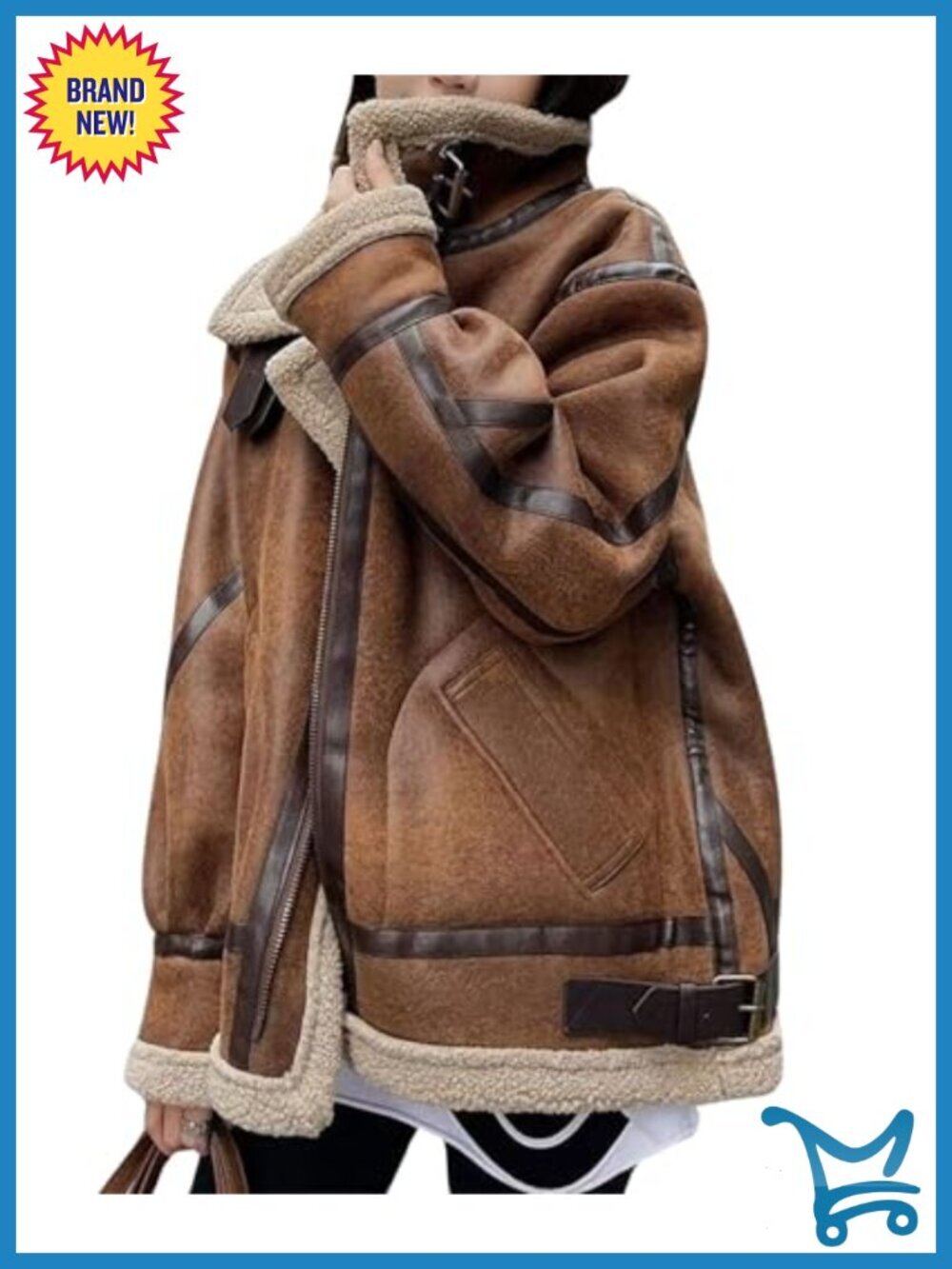 Faux Suede Moto Jacket Sherpa Fleece Lined Leather Jacket Aviator Coat